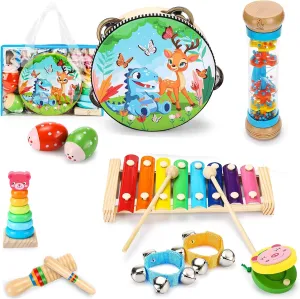 OATHX Kids Musical Instruments, Wooden Sensory Musical Toys for Toddlers