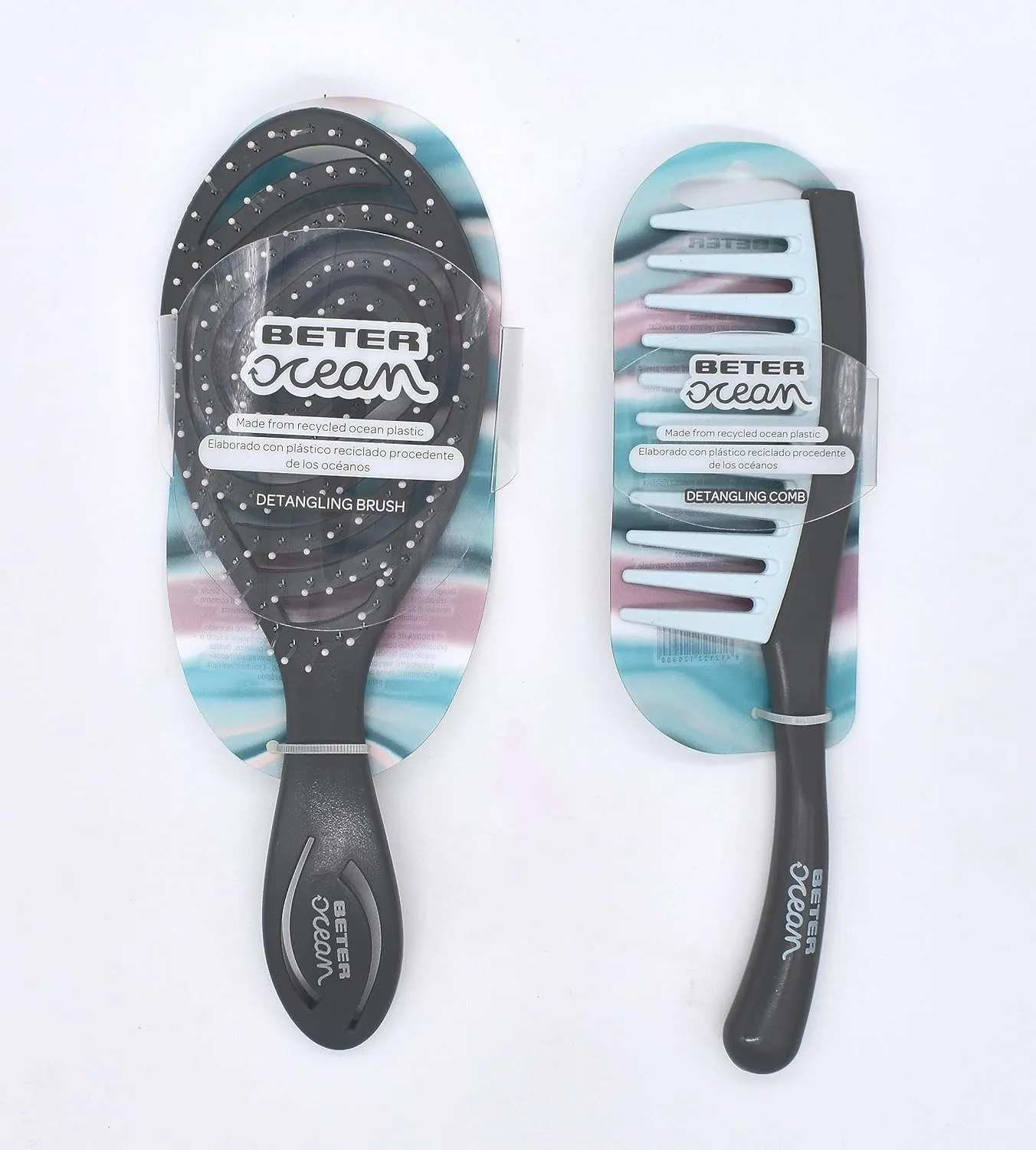 Ocean Hair Brush and Comb Set - Eco-Friendly Detangling Kit for Wet Hair - Made from Recycled Plastic - Essential Haircare Tools - For Smooth and Stylish Hair