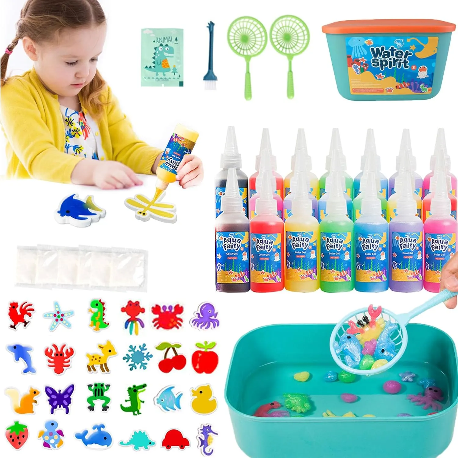 OFIGAS 20PCS Magic Water Toy Kit, 60ml Set with 24 Shape Molds, Handmade Modern Mint Toys, Creative Kids Birthday Present