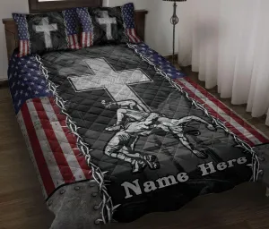 OhaPrints Custom Wrestling Gift for Boy Men Jesus Cross Personalized Name Quilt Blanket & Pillowcases, Quilts Bedding Set & Pillow Cover, King Queen Double Twin Throw Full Size Bedspread Bed Sets