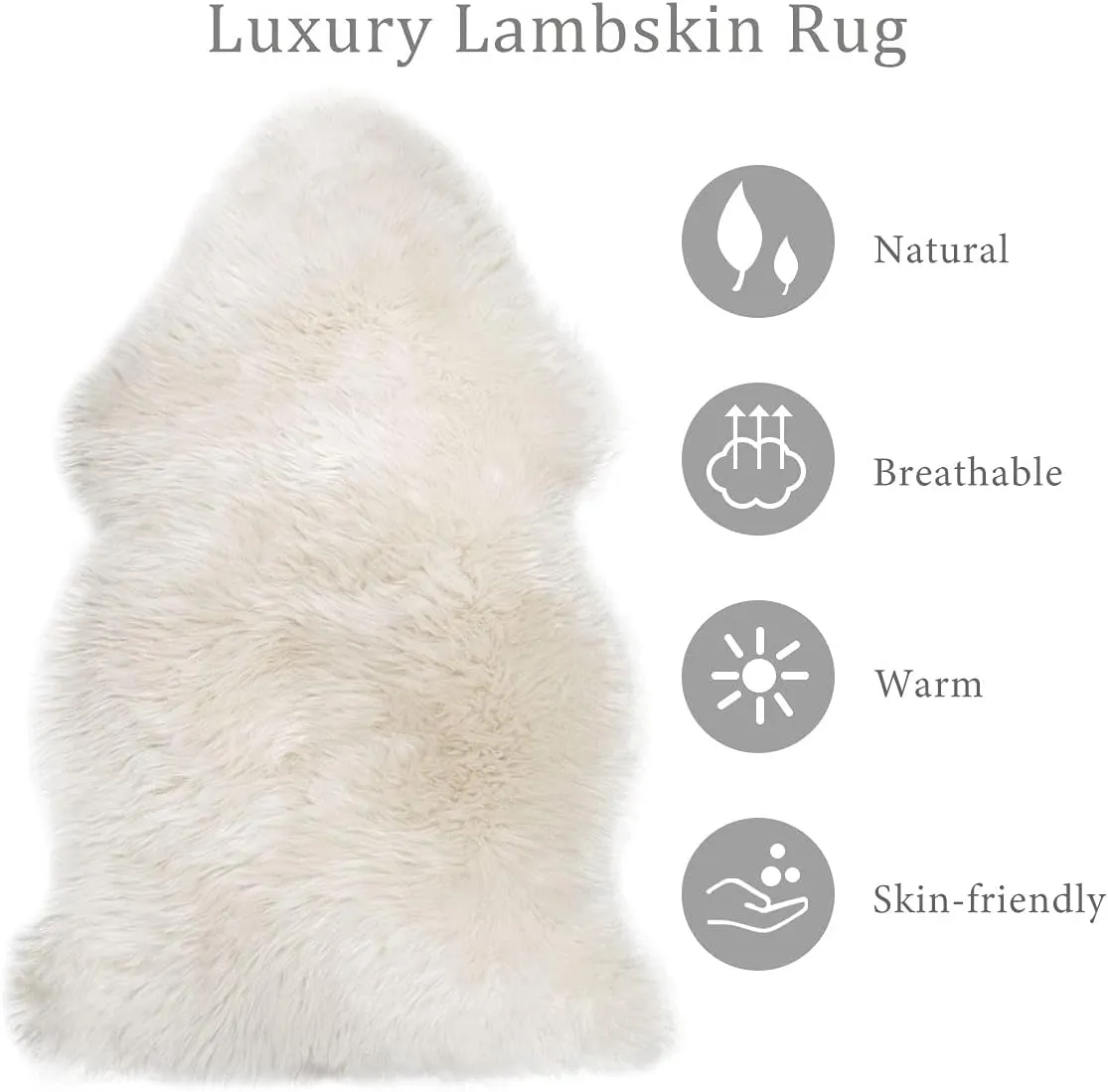 OKAYDA Premium Sheepskin Rug Genuine Natural New Zealand Lambskin Area Rug Fluffy and Soft Throw Rug Luxury Decor for Bedroom Living Room Sofa Floor (2x3ft,White)