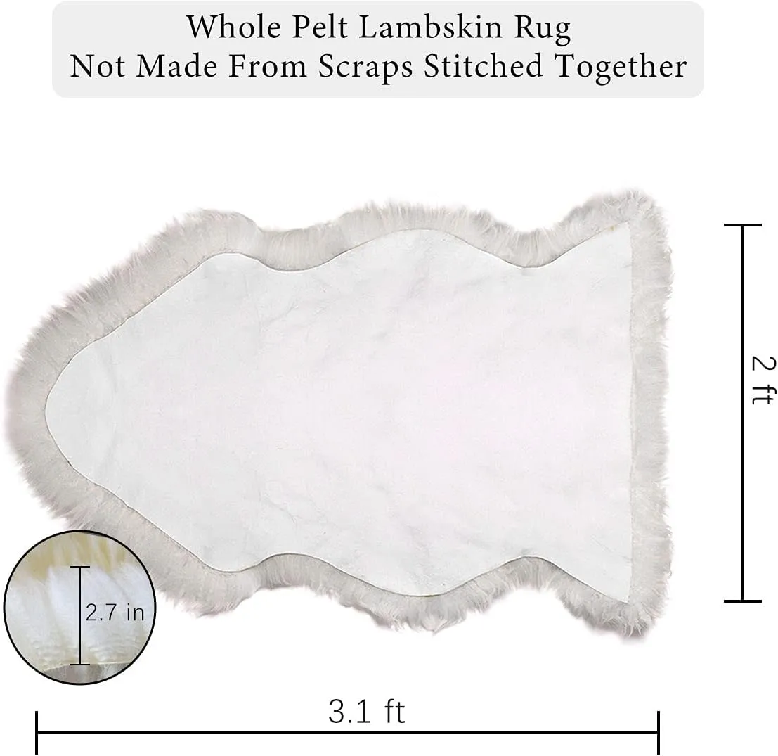 OKAYDA Premium Sheepskin Rug Genuine Natural New Zealand Lambskin Area Rug Fluffy and Soft Throw Rug Luxury Decor for Bedroom Living Room Sofa Floor (2x3ft,White)