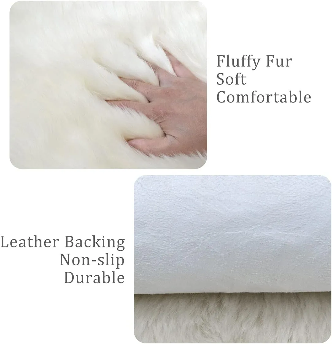 OKAYDA Premium Sheepskin Rug Genuine Natural New Zealand Lambskin Area Rug Fluffy and Soft Throw Rug Luxury Decor for Bedroom Living Room Sofa Floor (2x3ft,White)