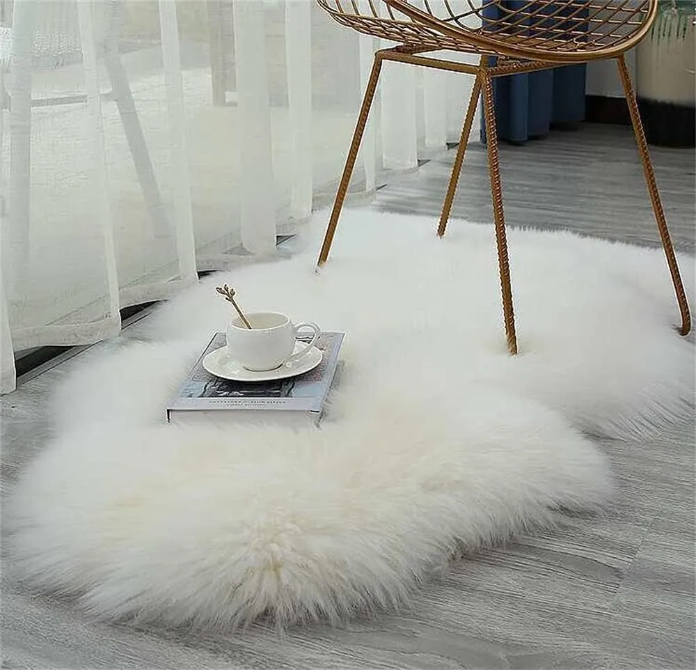 OKAYDA Premium Sheepskin Rug Genuine Natural New Zealand Lambskin Area Rug Fluffy and Soft Throw Rug Luxury Decor for Bedroom Living Room Sofa Floor (2x3ft,White)