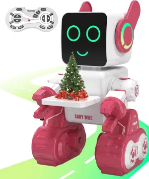 okk Robot Toys for Kids, Programmable Remote Control Robot, Interactive Toys with Coin Bank, Smart Robot with LED and Tray, Walking Talking Singing Dancing Robot Gift for Boys Girl（Pink）