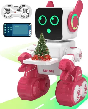 okk Robot Toys for Kids, Remote & APP Control Robot, Programmable Interactive Toys with Coin Bank, Smart Educational Robot with LED and Tray, Singing Dancing Robot Gift for Boys Girls（Pink）