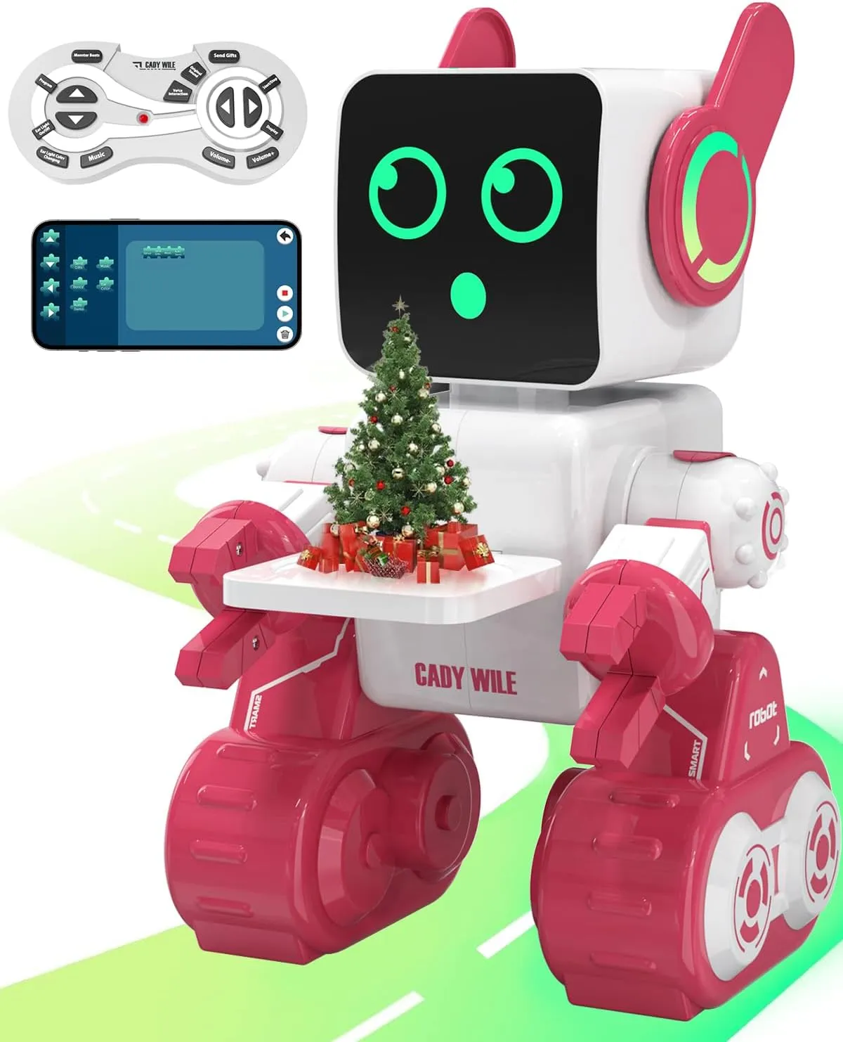 okk Robot Toys for Kids, Remote & APP Control Robot, Programmable Interactive Toys with Coin Bank, Smart Educational Robot with LED and Tray, Singing Dancing Robot Gift for Boys Girls（Pink）