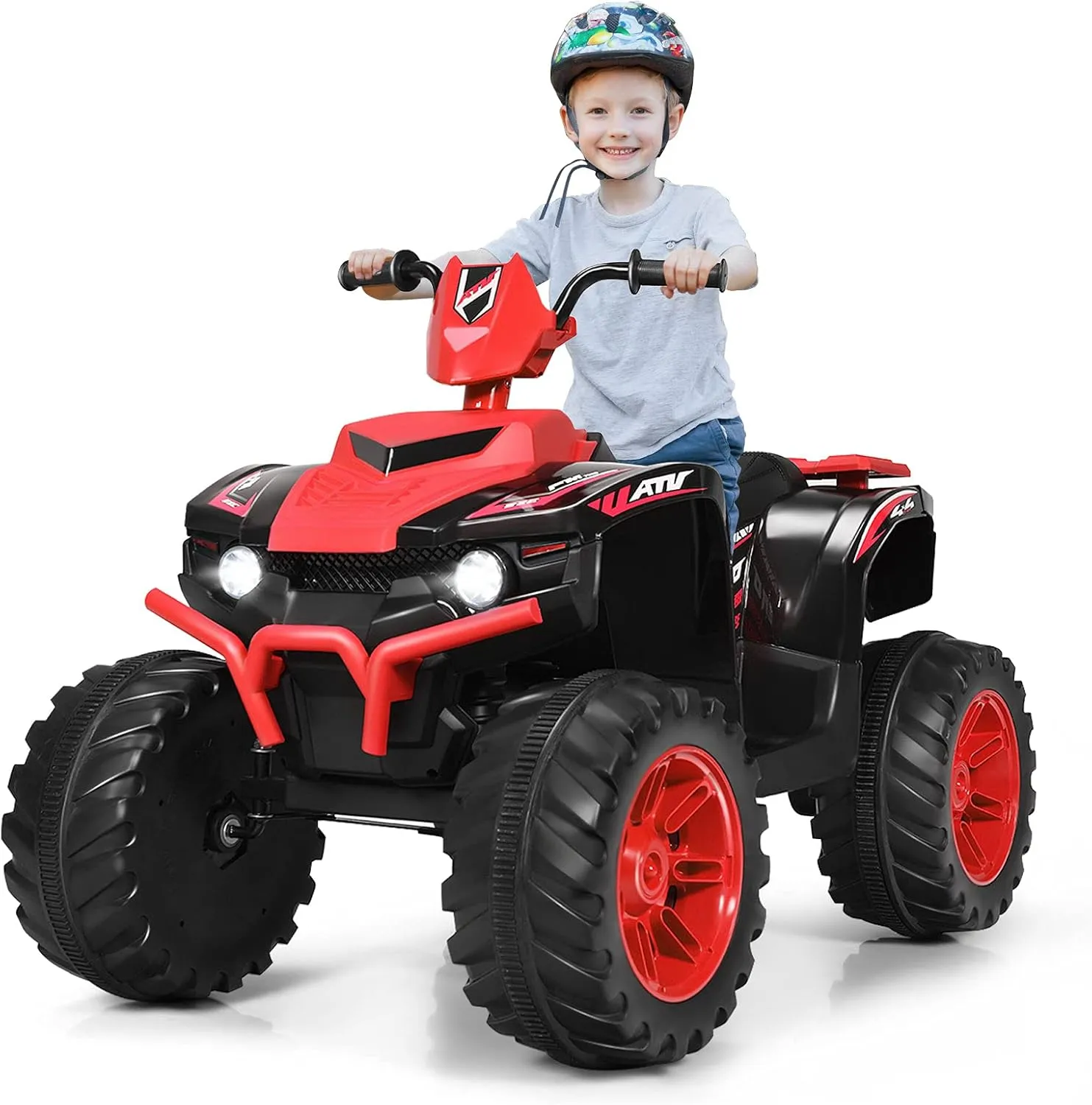 OLAKIDS 12V Kids Ride On ATV, 4 Wheeler Electric Vehicle for Toddlers, Battery Powered Motorized Quad Toy Car for Boys Girls with LED Lights, Music, Horn, High Low Speed, Soft Start (Red)