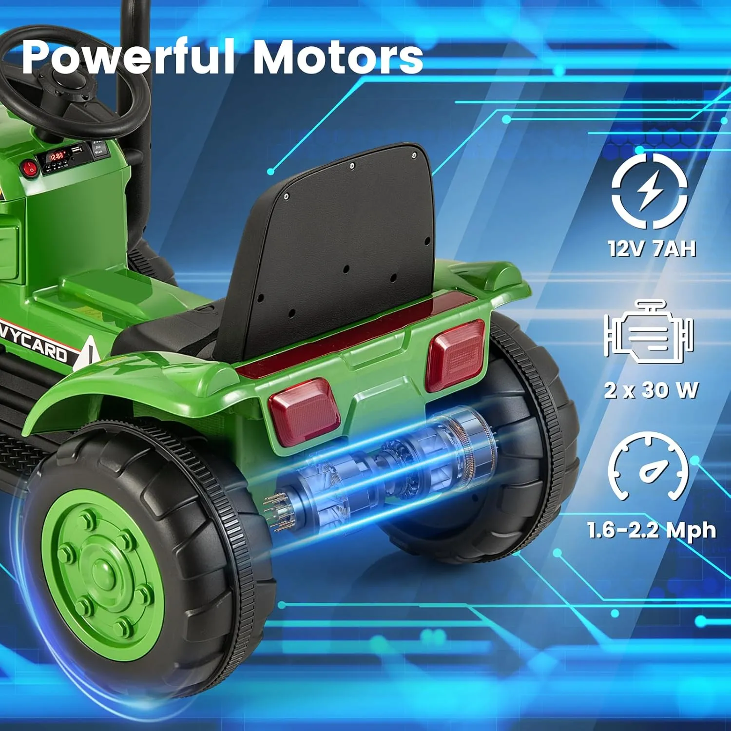OLAKIDS 12V Kids Ride on Tractor, Battery Powered Motorized Electric Car with Trailer, Dual Motors, Remote Control, Light, Music, USB, Toddler Vehicle Toys for Boys Girls (Green)