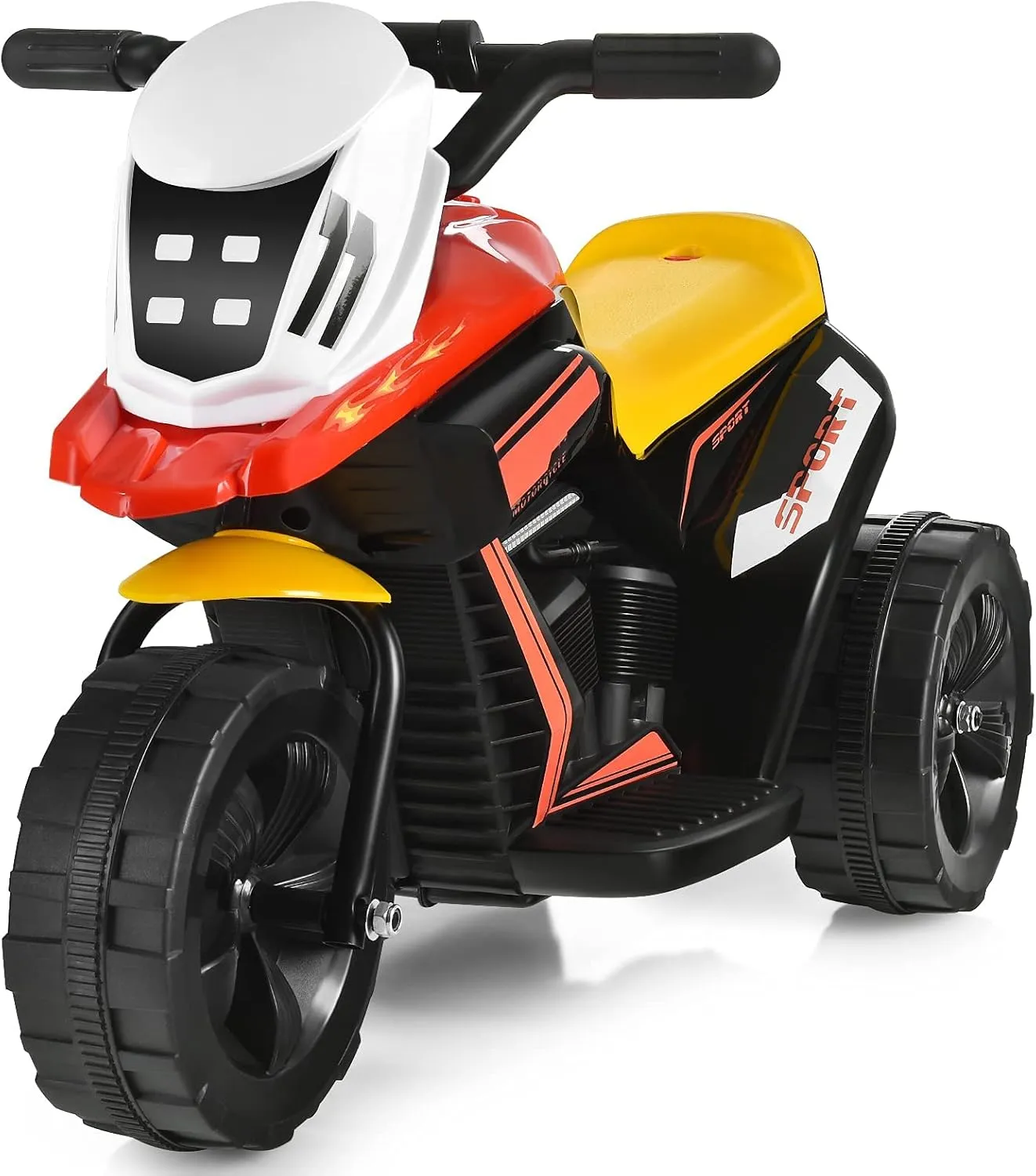 OLAKIDS 6V Ride on Motorcycle, Kids Electric Motor with Foot Pedal, Music, Horn, Forward/Backward, 3 Wheels Battery Powered Tricycle Toy Gift for Toddlers Boys Girls
