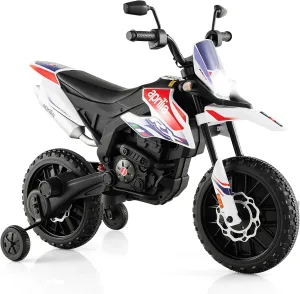 OLAKIDS Kids Motorcycle, Licensed Aprilia RX125 12V Ride on Electric Dirt Bike with Training Wheels, Spring Suspension, Battery Powered Off Road Motorbike Toy with Bluetooth, USB, Lights