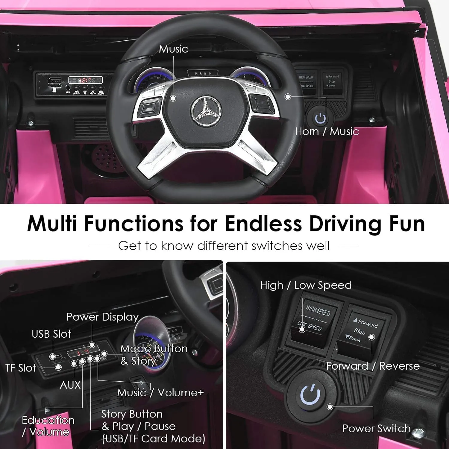 OLAKIDS Kids Ride On Car, Licensed Mercedes-Benz Maybach G650S with Remote Control, 12V Battery Powered Electric Vehicle Driving Toy with 3 Speeds, Wheels Suspension, Horn, Music, USB, TF