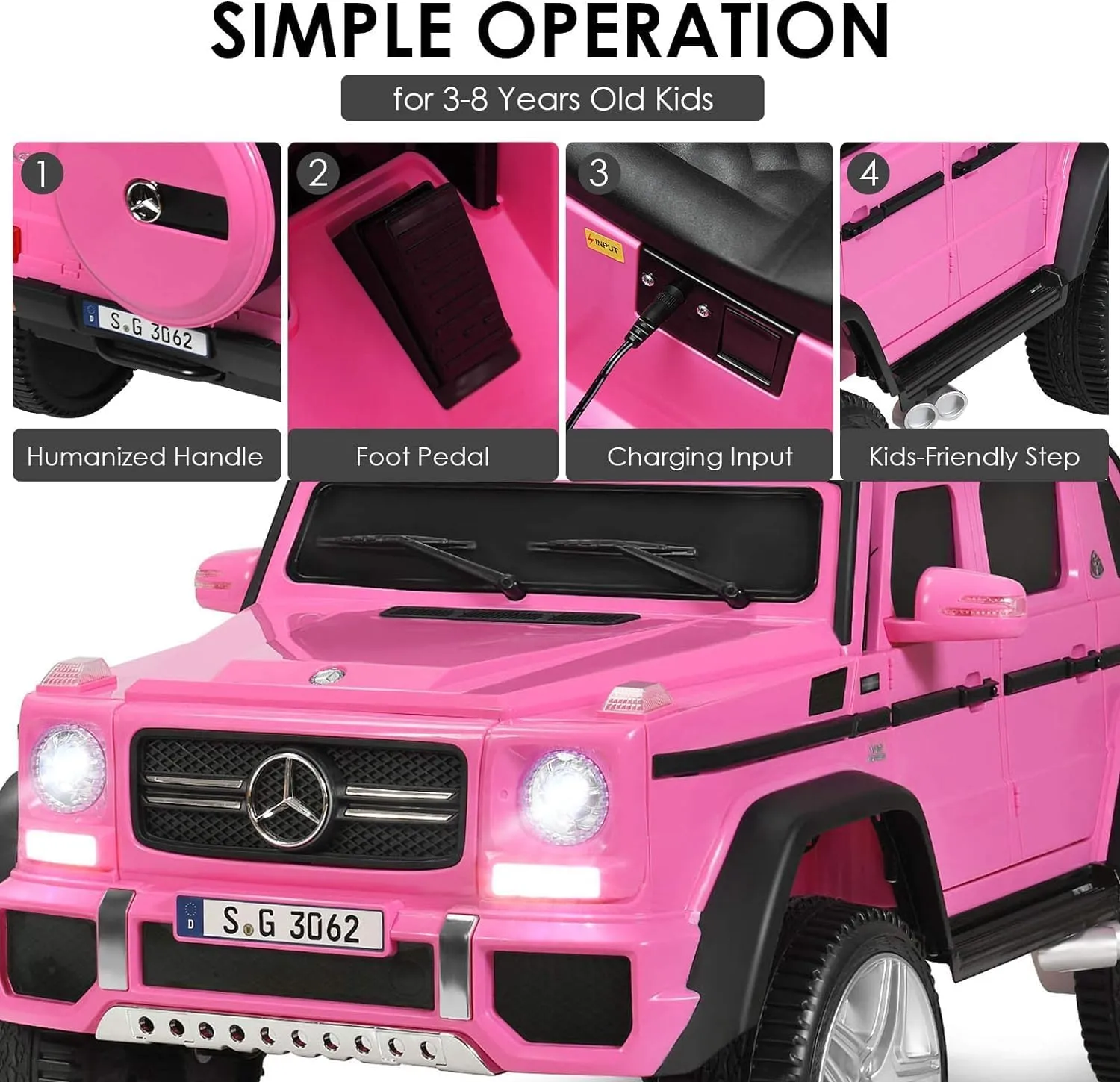 OLAKIDS Kids Ride On Car, Licensed Mercedes-Benz Maybach G650S with Remote Control, 12V Battery Powered Electric Vehicle Driving Toy with 3 Speeds, Wheels Suspension, Horn, Music, USB, TF