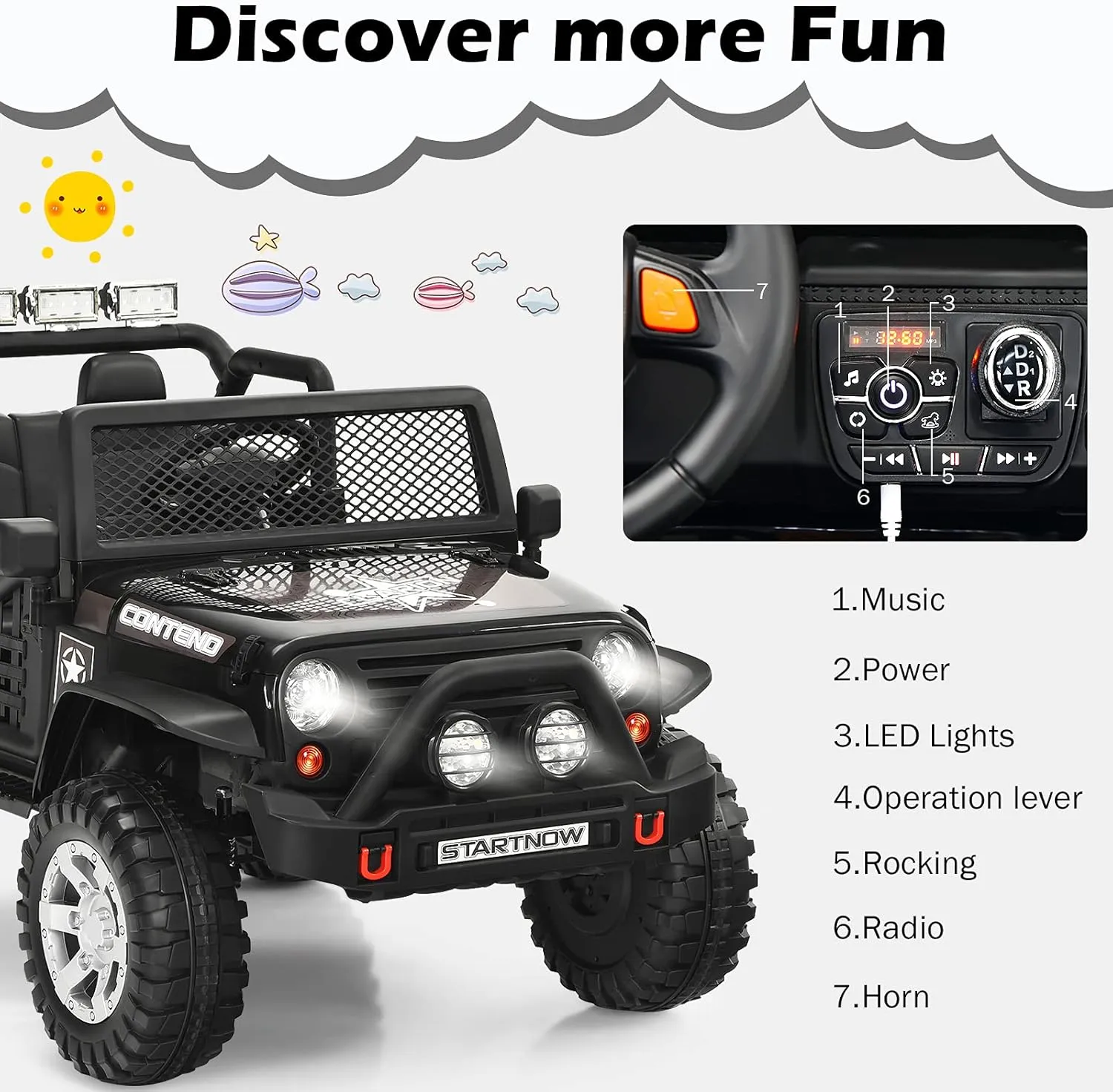 OLAKIDS Kids Ride on Truck, 12V 2 Seat Battery Powered Electric Toy Car with Parental Remote Control, 4 Wheels Toddler Vehicle with Spring Suspension, LED Lights, Music