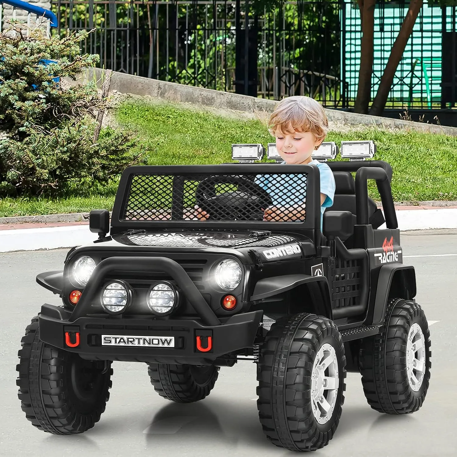 OLAKIDS Kids Ride on Truck, 12V 2 Seat Battery Powered Electric Toy Car with Parental Remote Control, 4 Wheels Toddler Vehicle with Spring Suspension, LED Lights, Music