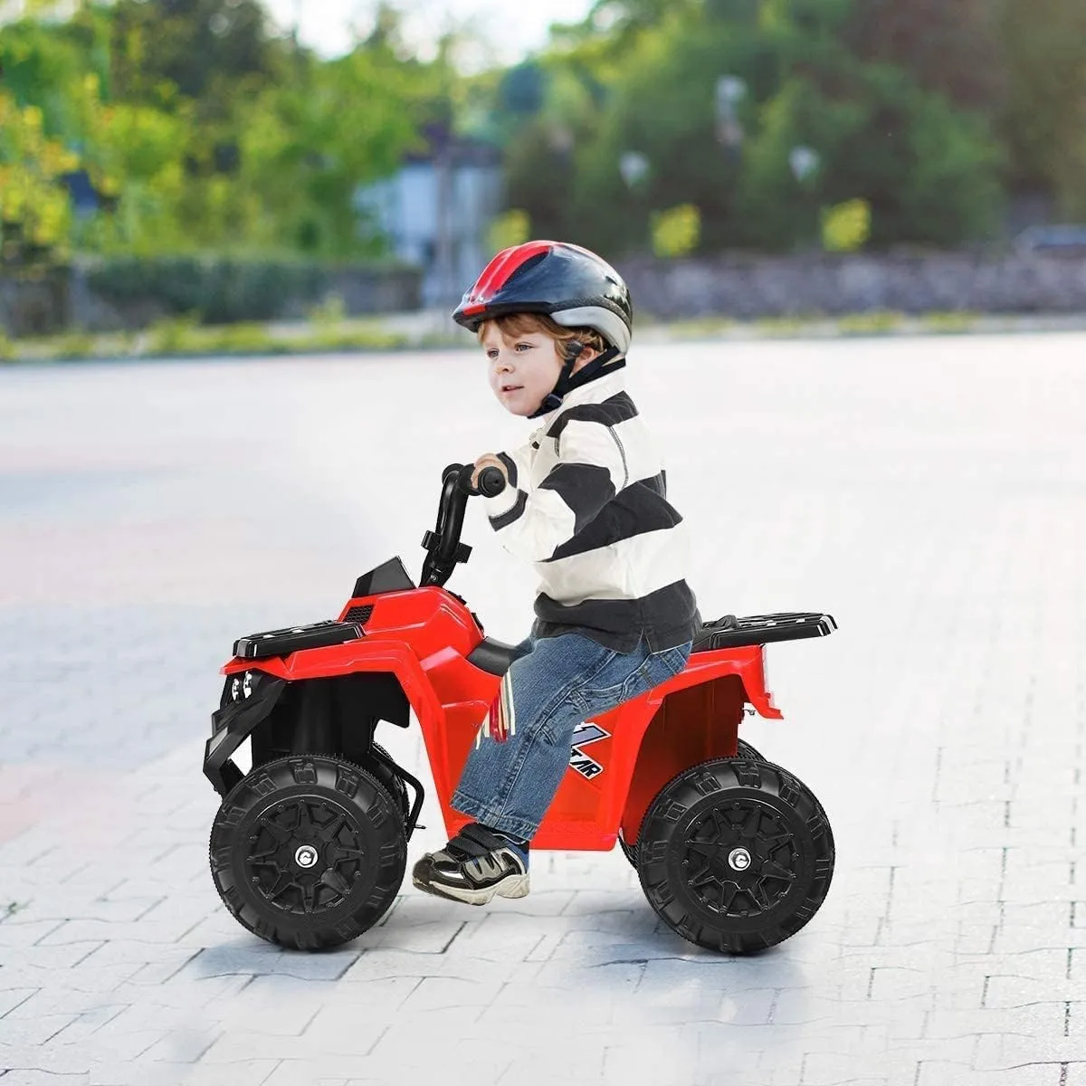OLAKIDS Ride on ATV, 6V Kids 4 Wheeler Battery Powered Toy Car for Toddlers, Motorized Quad Electric Vehicle for Boys Girls with Lights, MP3, USB (Azarin)