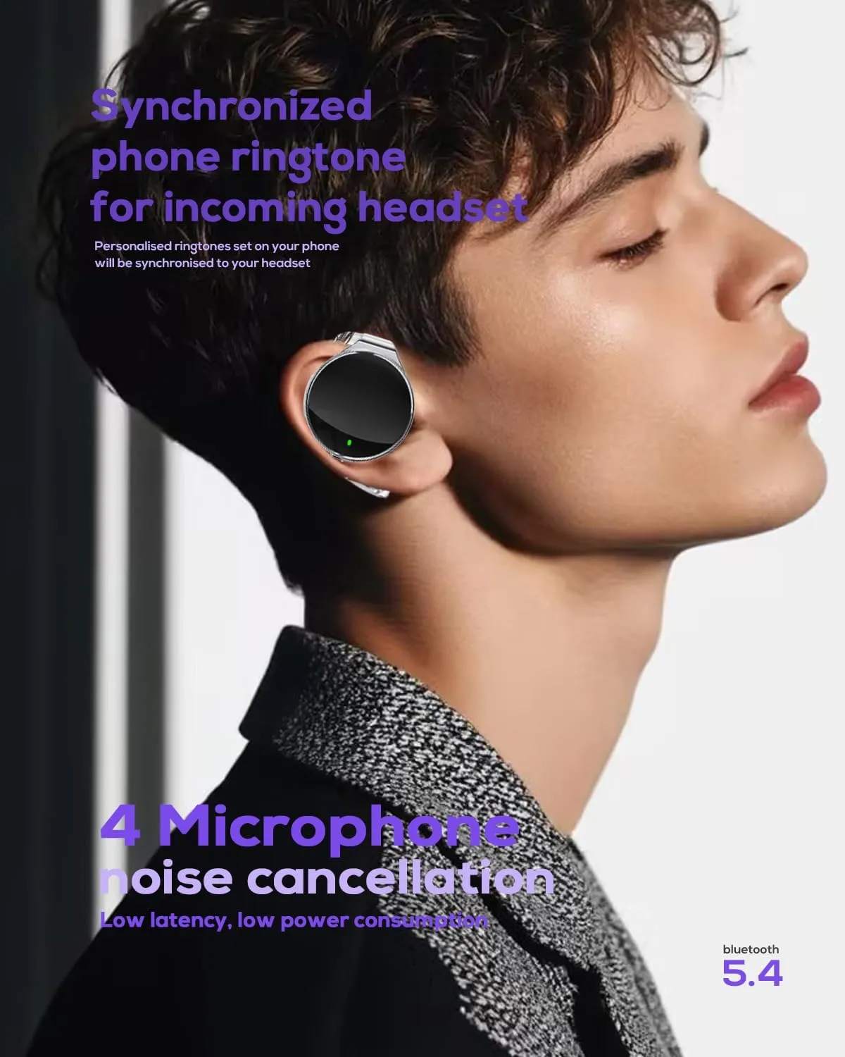 On Ear Headphones Bluetooth 5.4, Noise Cancelling Open Ear Headphones Wireless, Water-Drop Shaped Clip On Sport Headset Bluetooth with 4 Microphone, Comfort Fit Earphones with Long Battery Life