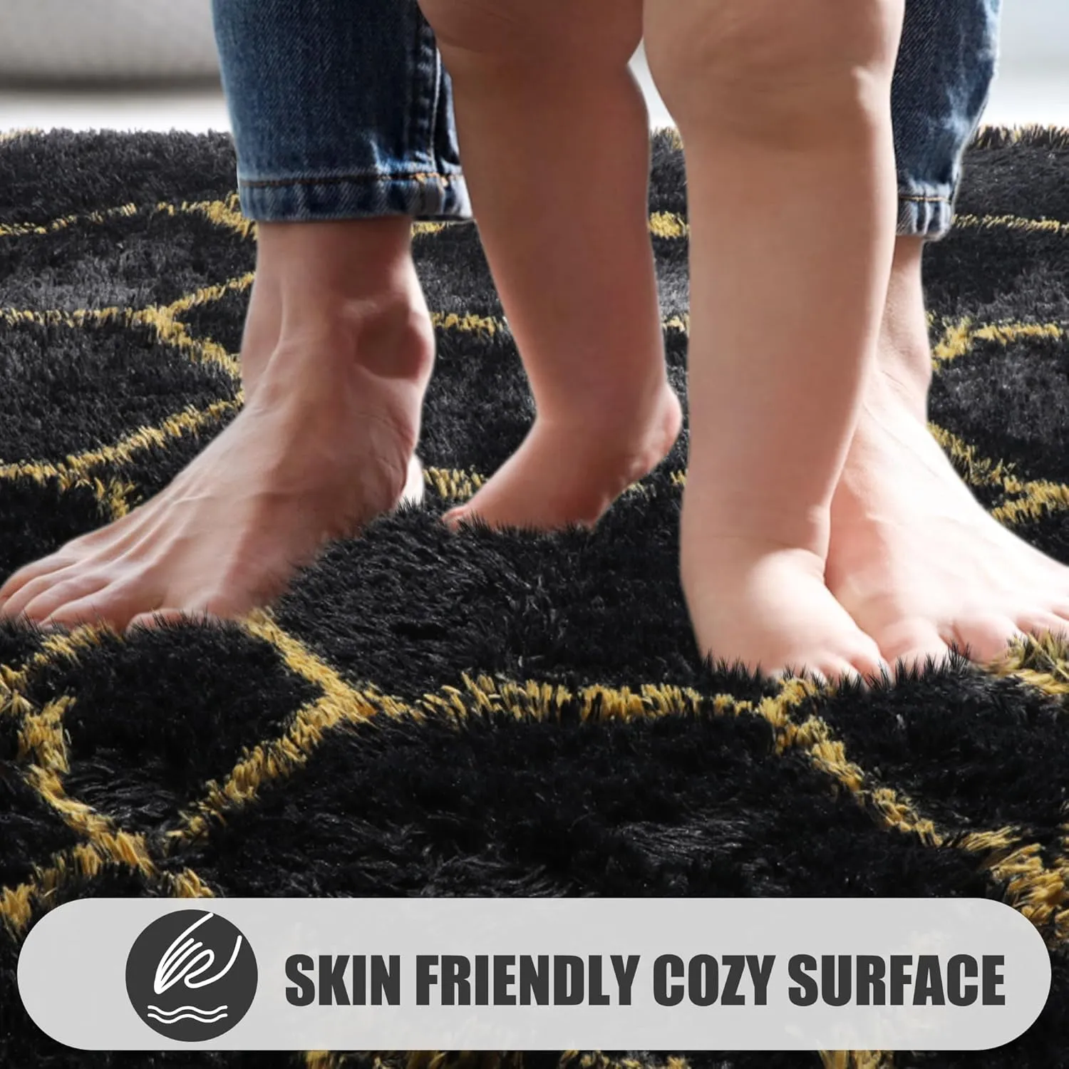 ONASAR 5x8 Rugs for Living Room Bedroom, Washable Fluffy Black and Gold Area Rug, Geometric Boho Soft Plush Shaggy Floor Carpet Mat for Nursery Kids Girls Boys Teen Dorm Home Decor Aesthetic