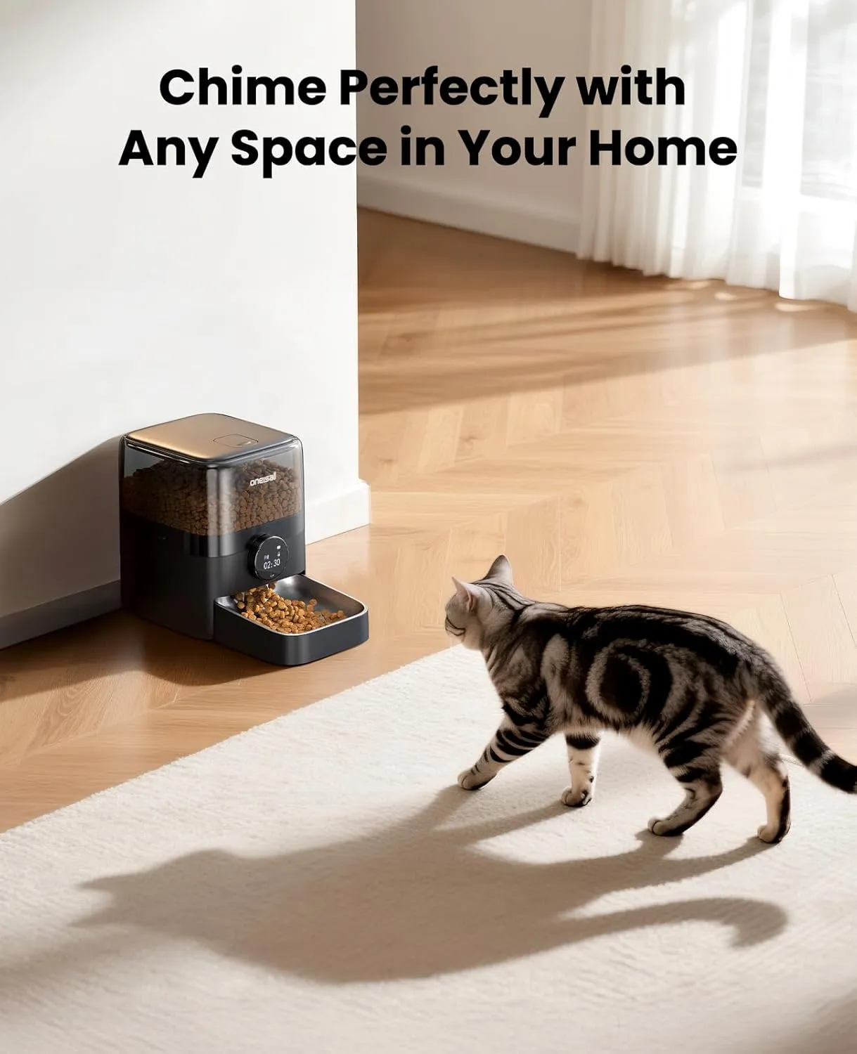 oneisall Automatic Cat Feeder, 12 Cups/3L Timed Cats Feeder for Large Cat Food, Small Portion Feeding, Programmable 1-6 Meals Per Day Dry Food Dispenser (Black)