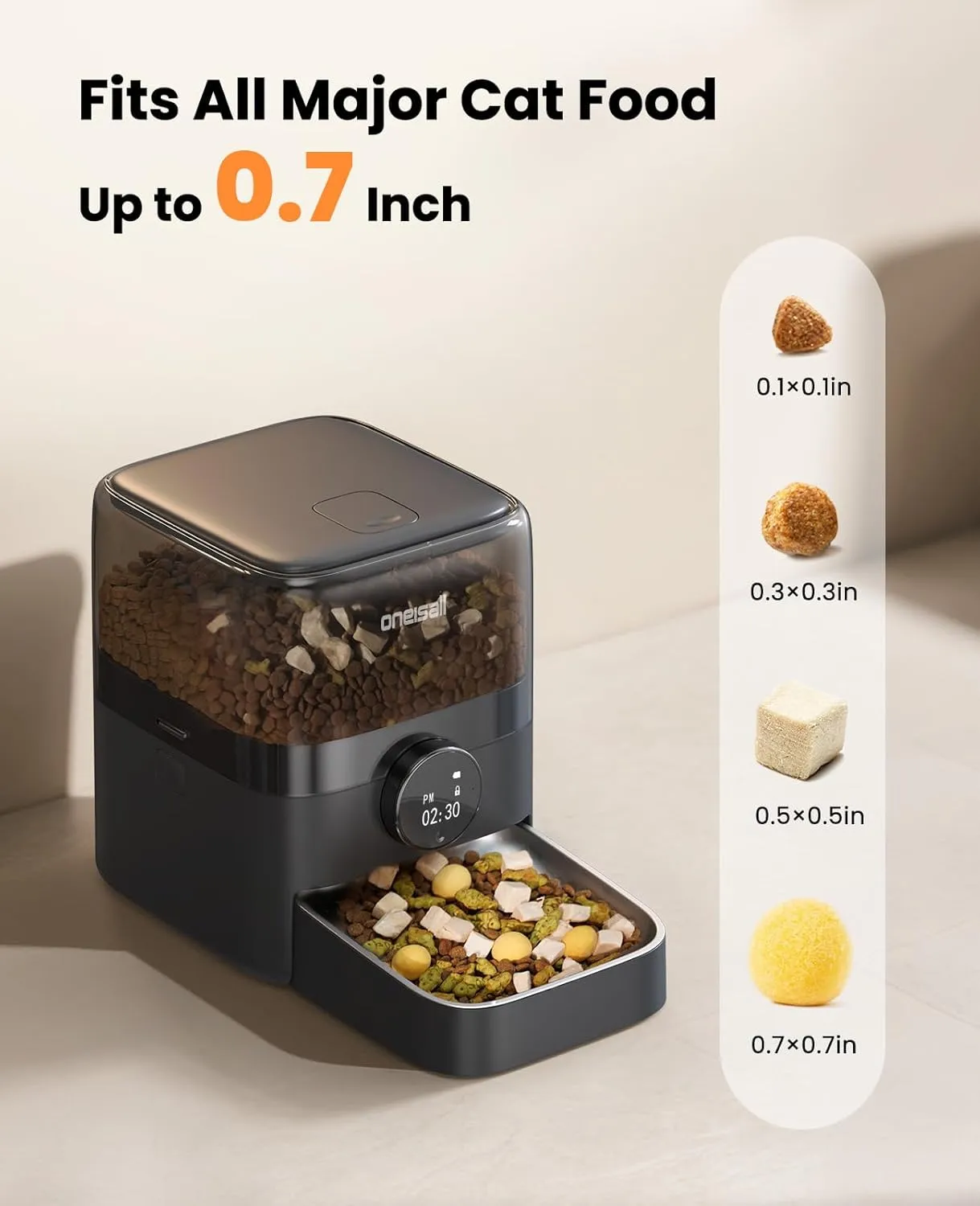 oneisall Automatic Cat Feeder, 12 Cups/3L Timed Cats Feeder for Large Cat Food, Small Portion Feeding, Programmable 1-6 Meals Per Day Dry Food Dispenser (Black)