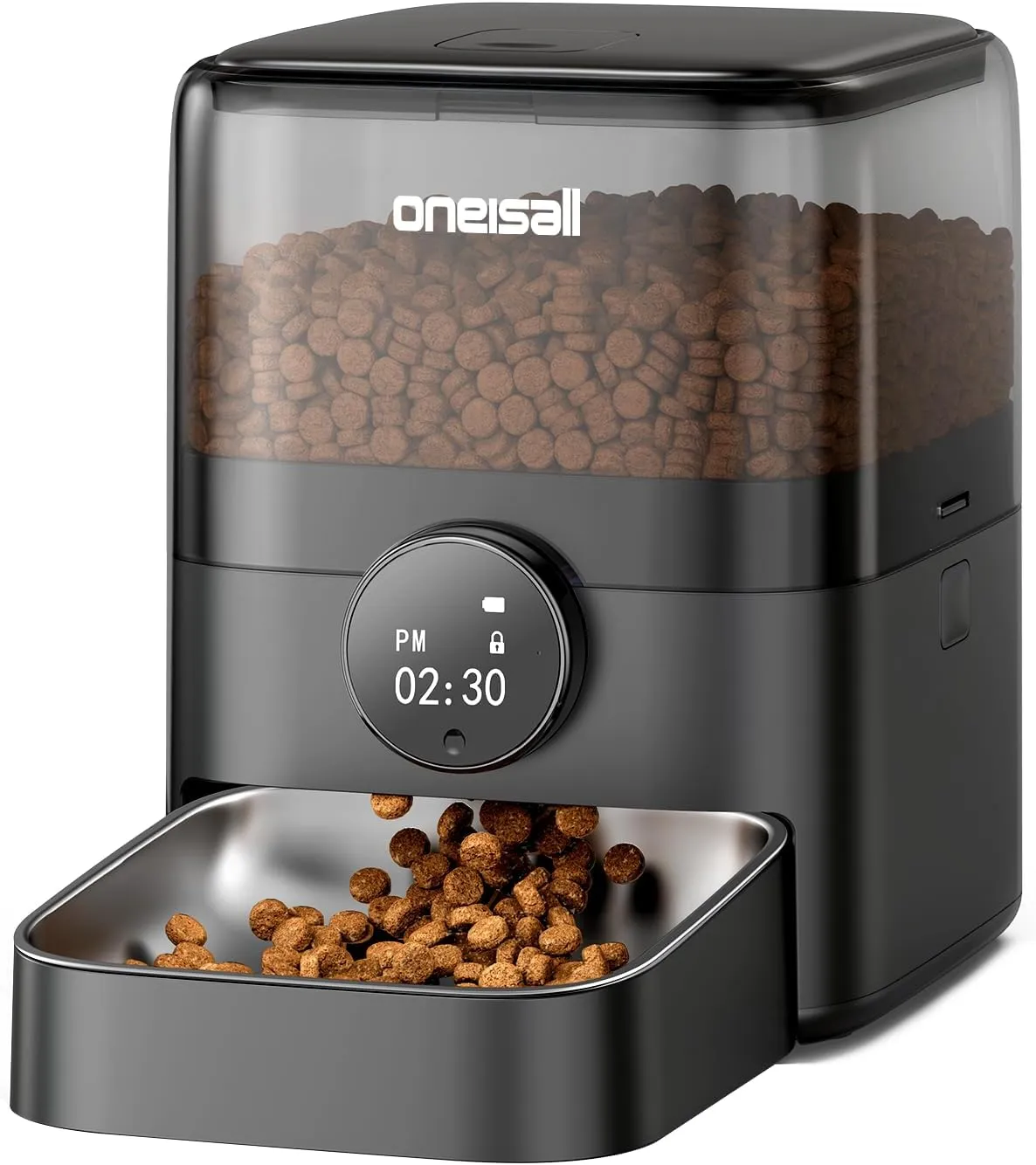 oneisall Automatic Cat Feeder, 12 Cups/3L Timed Cats Feeder for Large Cat Food, Small Portion Feeding, Programmable 1-6 Meals Per Day Dry Food Dispenser (Black)