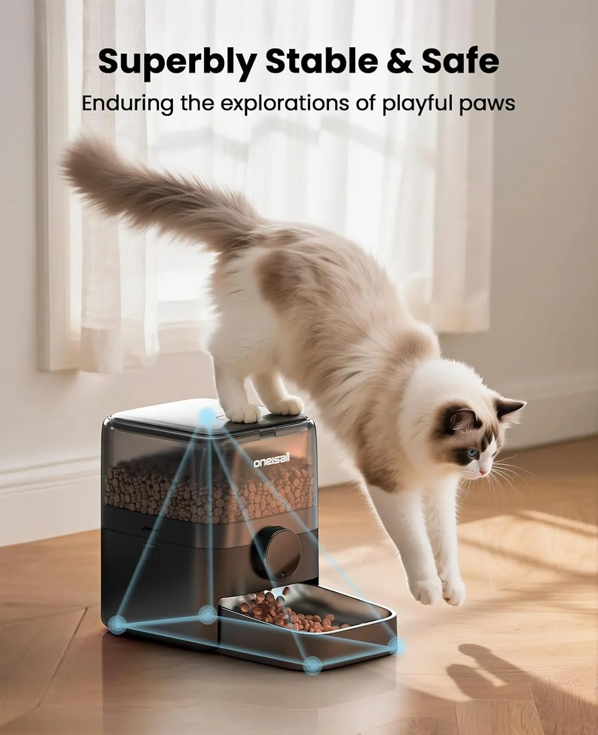 oneisall Automatic Cat Feeder, 12 Cups/3L Timed Cats Feeder for Large Cat Food, Small Portion Feeding, Programmable 1-6 Meals Per Day Dry Food Dispenser (Black)