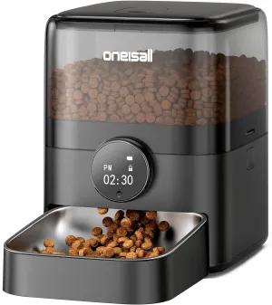 oneisall Automatic Cat Feeder, 12 Cups/3L Timed Cats Feeder for Large Cat Food, Small Portion Feeding, Programmable 1-6 Meals Per Day Dry Food Dispenser (Black)