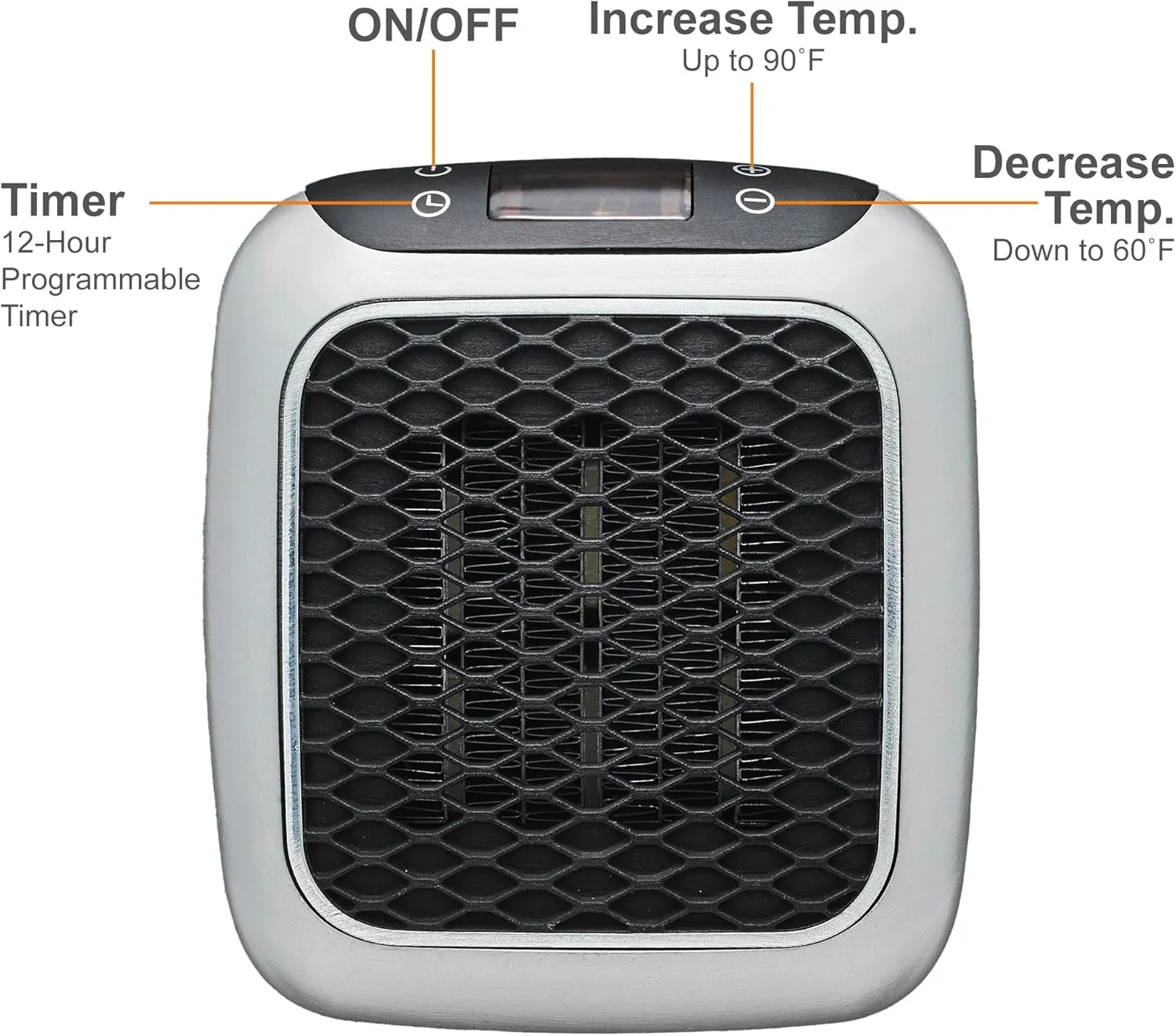 Ontel Handy Heater Turbo Wall Outlet Small Space Heater with Adjustable Thermostat, Programmable 12-Hour Timer, Auto Shut Off - Quiet, Space-Saving, Ceramic (Packaging May Vary)
