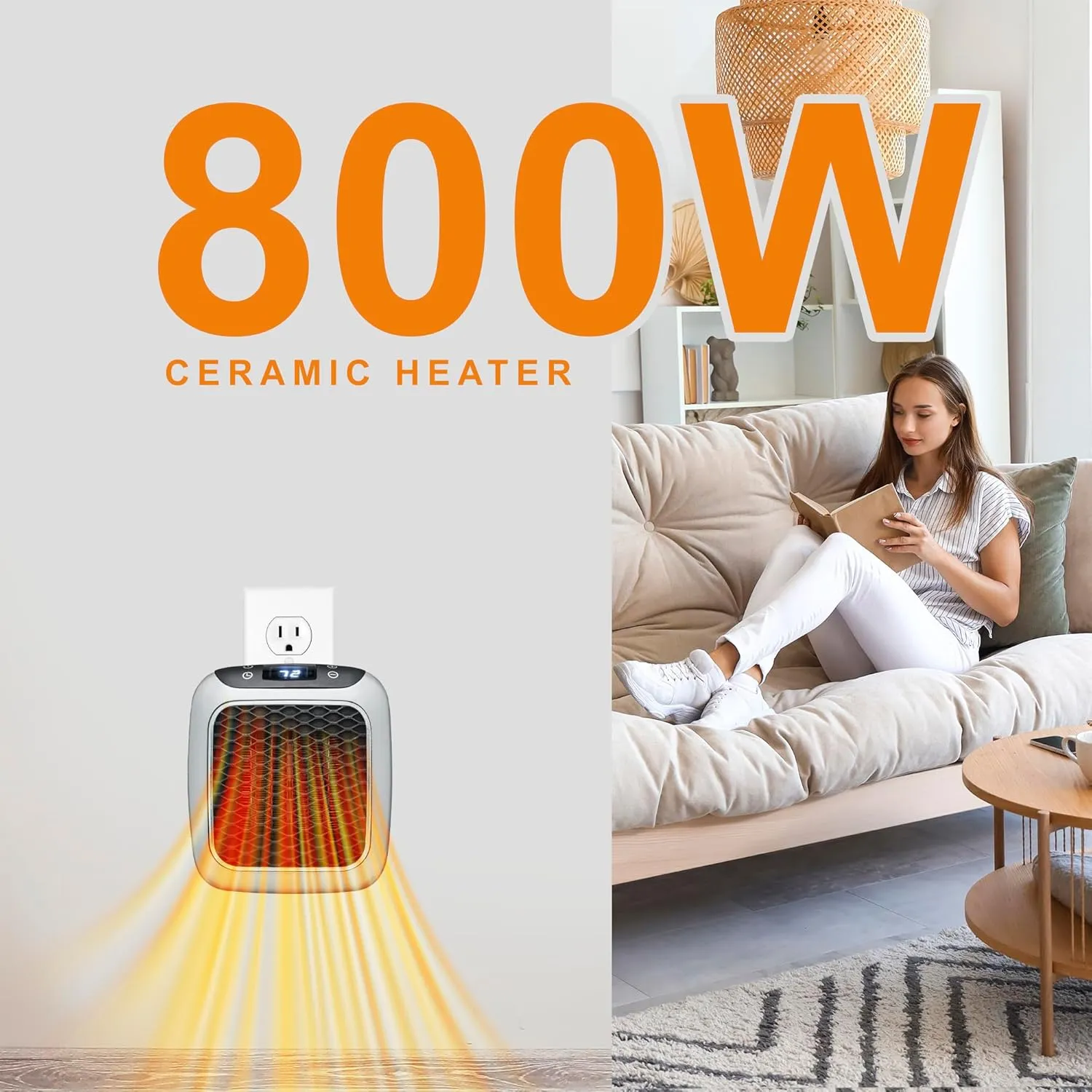 Ontel Handy Heater Turbo Wall Outlet Small Space Heater with Adjustable Thermostat, Programmable 12-Hour Timer, Auto Shut Off - Quiet, Space-Saving, Ceramic (Packaging May Vary)