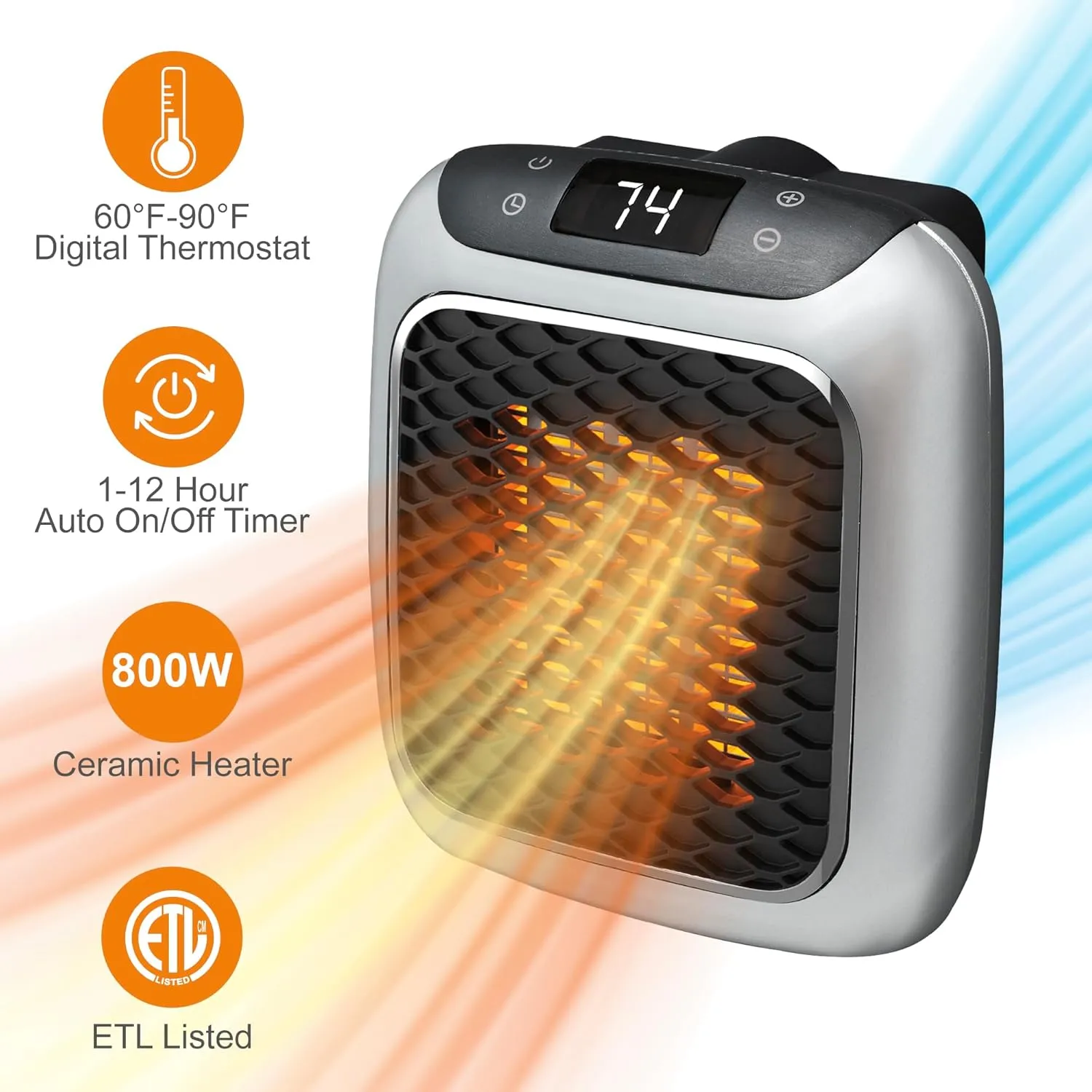 Ontel Handy Heater Turbo Wall Outlet Small Space Heater with Adjustable Thermostat, Programmable 12-Hour Timer, Auto Shut Off - Quiet, Space-Saving, Ceramic (Packaging May Vary)