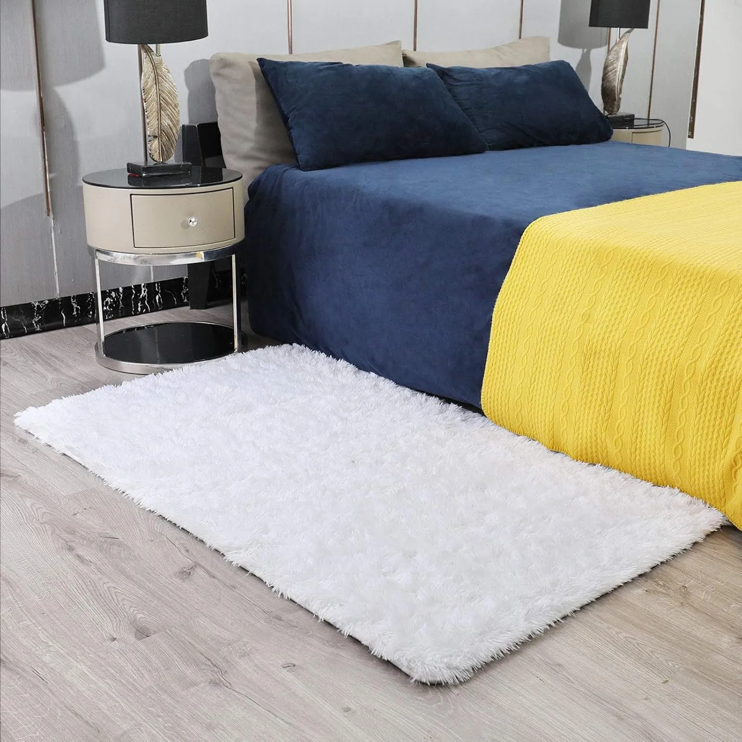 Ophanie White Rugs for Bedroom Fluffy, Girls Kids Baby Shaggy Shag Fuzzy Soft Carpet, 3x5 Small Plush Bedside Area Rug, Indoor Floor Room Carpet for Teen Dorm Home Decor Aesthetic, Nursery