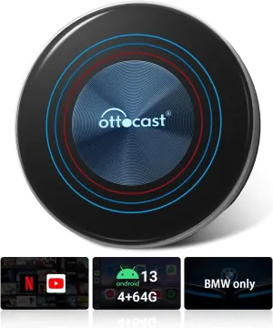 OTTOCAST CarPlay AI Box for BMW I3-2024 Android 13 Video Adapter - Wireless Android Auto Dongle Support YouTube TikTok Streaming to OEM Wired CarPlay Cars