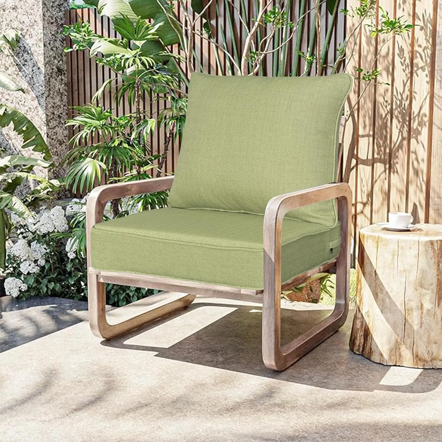 Outdoor/Indoor 22x24 inch Deep Seat Patio Cushions Set of 2 Resilient Foam Filling Water Repellent Stain-Resistant UV Resistant Weather Resistant Patio Cushions Grass Green Bamboo