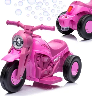 OUTLANE Ride On Bubble Motorcycle for Kids, 6V Battery Powered Electric Motorcycle with Bubble Maker, 3-Wheeler Ride On Toy Motorbike with Light and Music, Birthday Gift for Kids, Pink