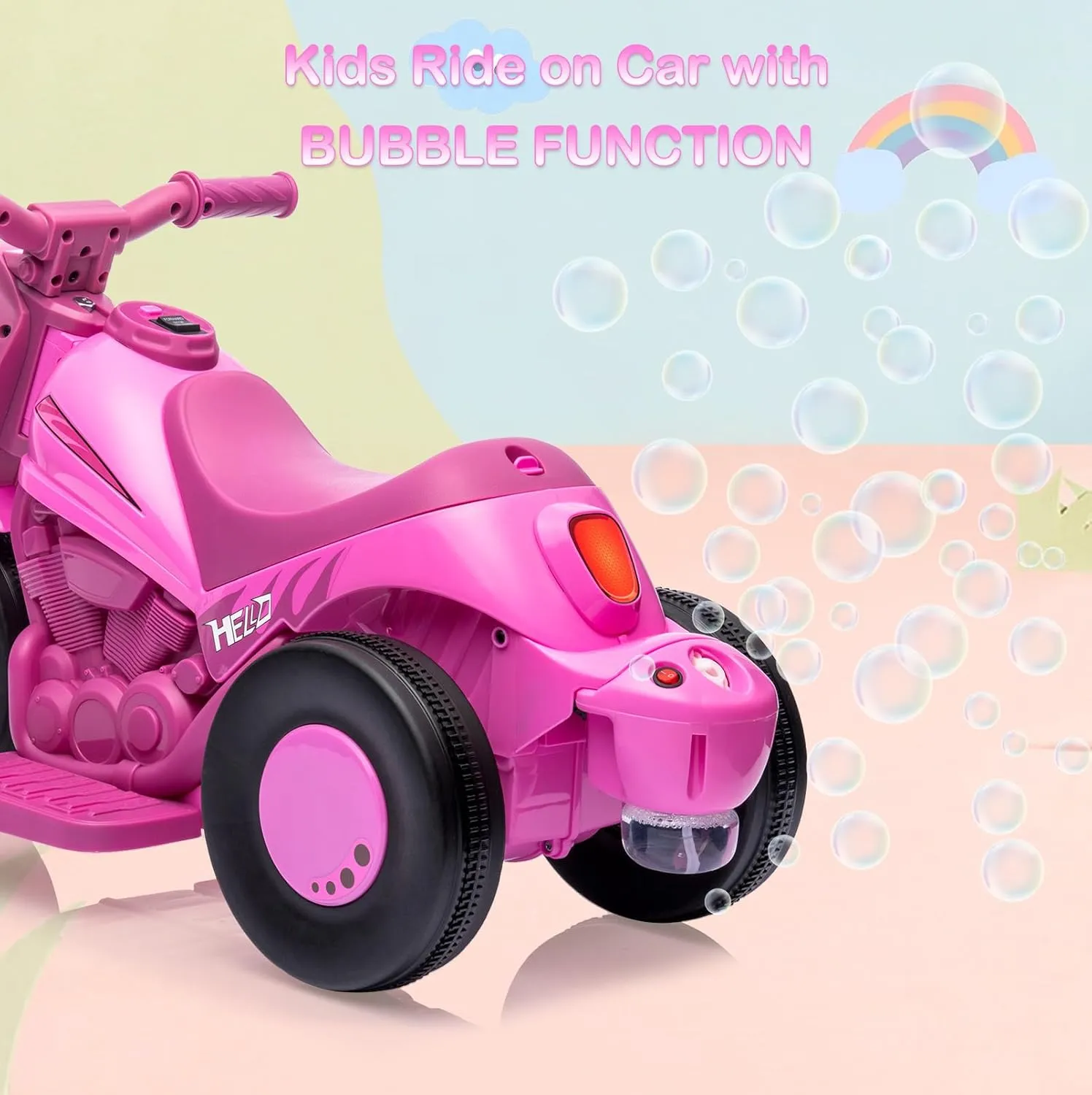 OUTLANE Ride On Bubble Motorcycle for Kids, 6V Battery Powered Electric Motorcycle with Bubble Maker, 3-Wheeler Ride On Toy Motorbike with Light and Music, Birthday Gift for Kids, Pink