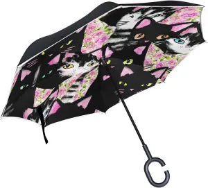 Oyihfvs Double Layer Inverted Umbrella, With C-Shaped Handle Windproof UV Proof Durable Parasol, For Men Women Outdoor Folding Rain Sun