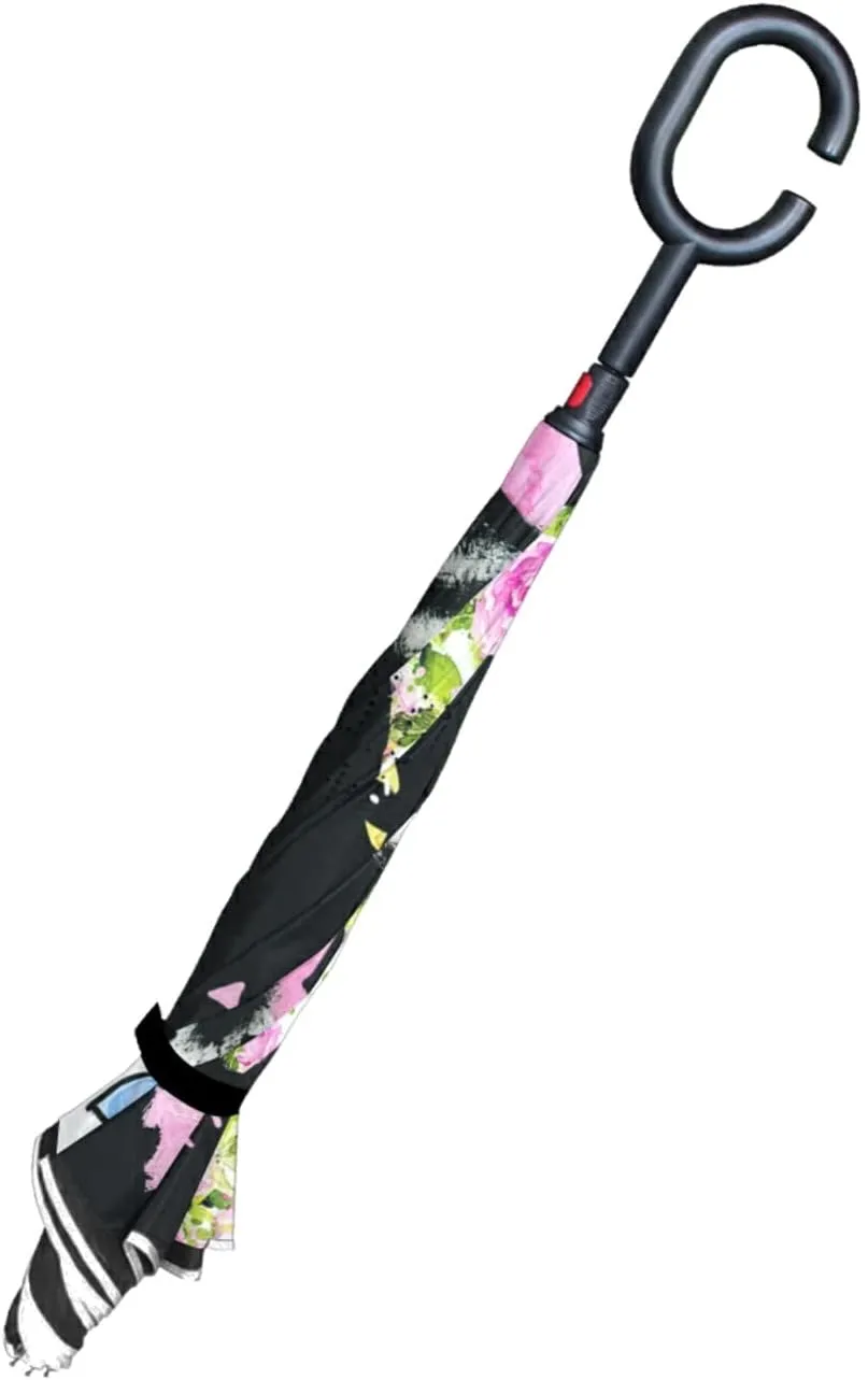 Oyihfvs Double Layer Inverted Umbrella, With C-Shaped Handle Windproof UV Proof Durable Parasol, For Men Women Outdoor Folding Rain Sun