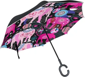 Oyihfvs Double Layer Inverted Umbrella, With C-Shaped Handle Windproof UV Proof Durable Parasol, For Men Women Outdoor Folding Rain Sun