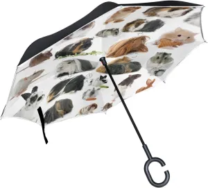 Oyihfvs Double Layer Inverted Umbrella, With C-Shaped Handle Windproof UV Proof Durable Parasol, For Men Women Outdoor Folding Rain Sun