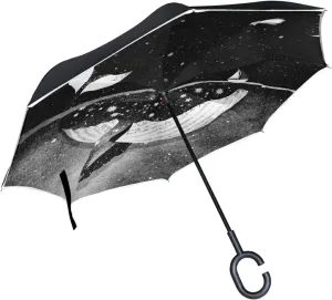 Oyihfvs Double Layer Inverted Umbrella, With C-Shaped Handle Windproof UV Proof Durable Parasol, For Men Women Outdoor Folding Rain Sun