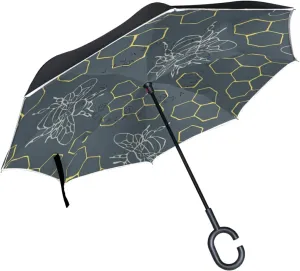Oyihfvs Double Layer Inverted Umbrella, With C-Shaped Handle Windproof UV Proof Durable Parasol, For Men Women Outdoor Folding Rain Sun
