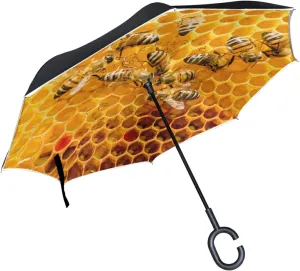 Oyihfvs Double Layer Inverted Umbrella, With C-Shaped Handle Windproof UV Proof Durable Parasol, For Men Women Outdoor Folding Rain Sun