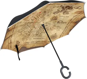 Oyihfvs Double Layer Inverted Umbrella, With C-Shaped Handle Windproof UV Proof Durable Parasol, For Men Women Outdoor Folding Rain Sun