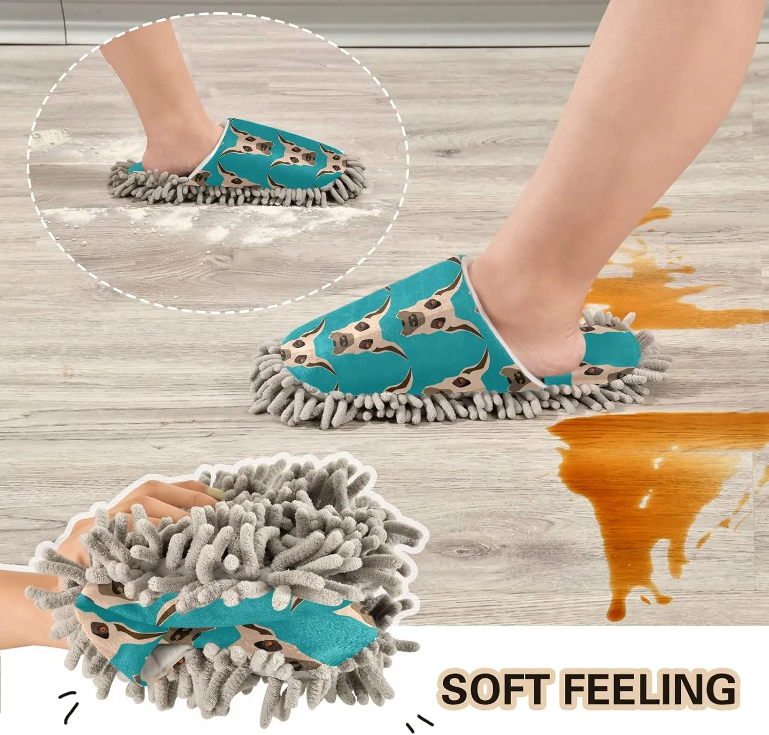 Oyihfvs Mop Slippers Shoes, Unisex Cleaning House Slippers Spa Dusting Slippers M-L