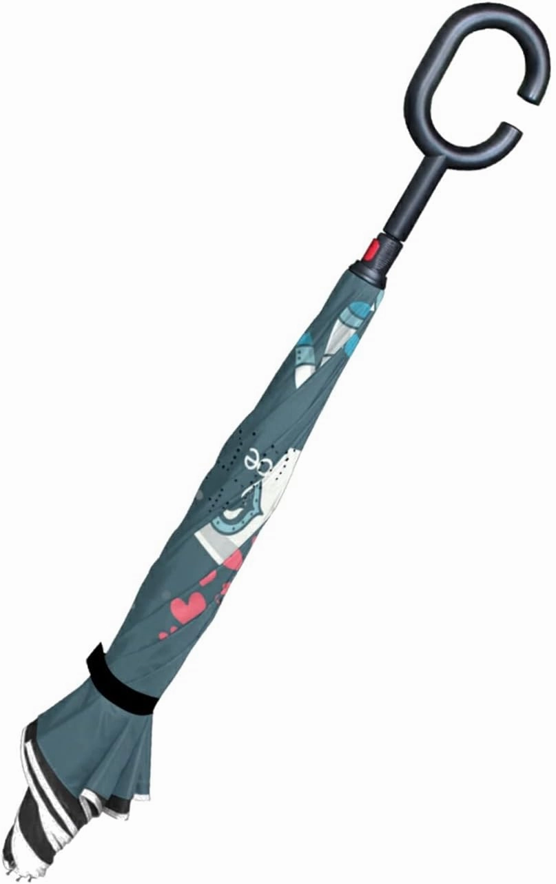 Oyihfvs Double Layer Inverted Umbrella, With C-Shaped Handle Windproof UV Proof Durable Parasol, For Men Women Outdoor Folding Rain Sun