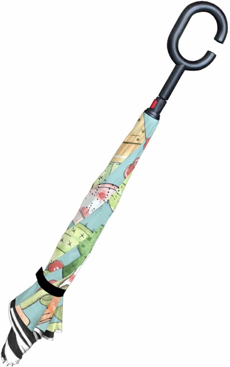 Oyihfvs Double Layer Inverted Umbrella, With C-Shaped Handle Windproof UV Proof Durable Parasol, For Men Women Outdoor Folding Rain Sun