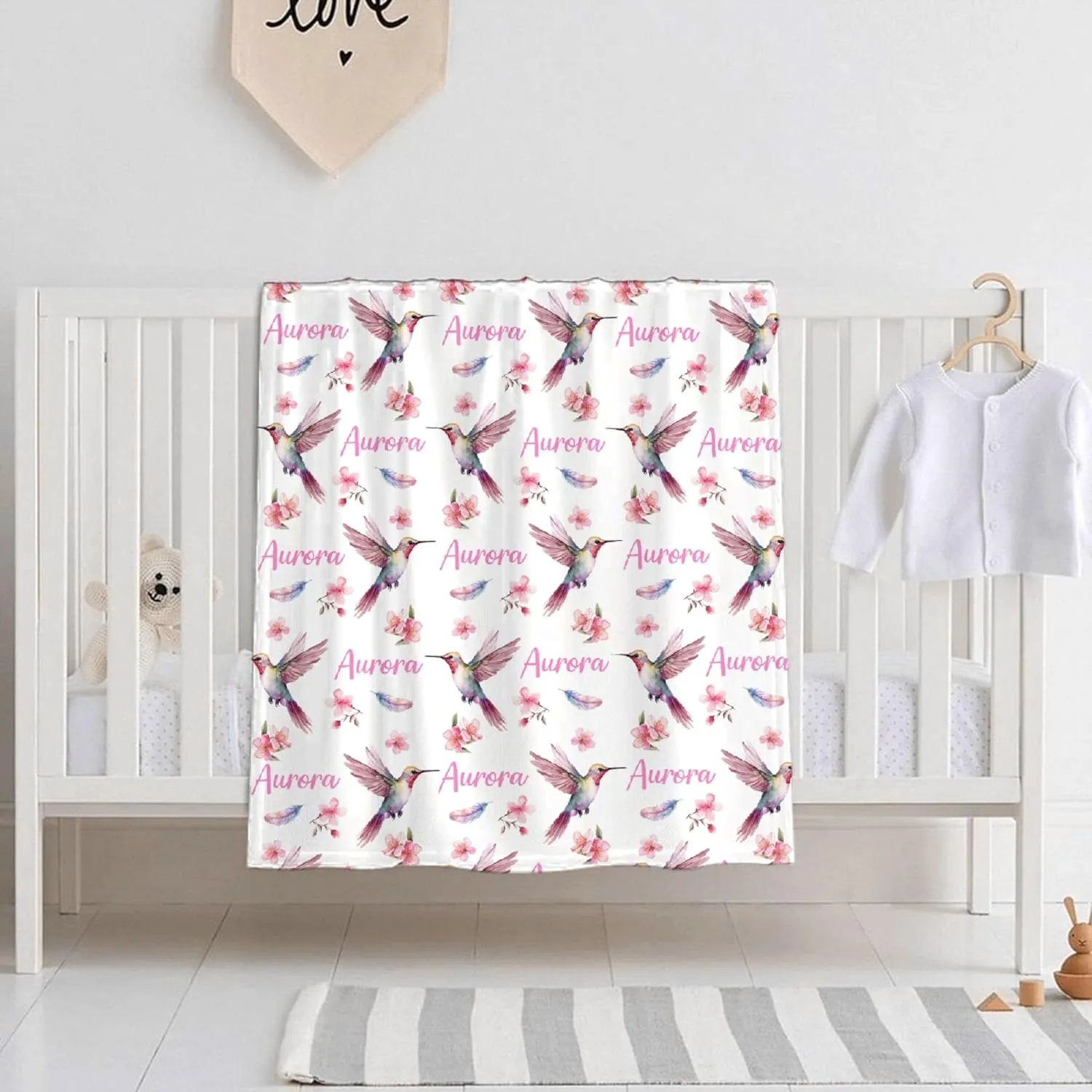 PANDASBLANKET Bird Personalized Custom Blanket with Name for Toddler Women Men Customized Name Blanket Gifts for Newborn Birthday Anniversary 60"x80"for Adults