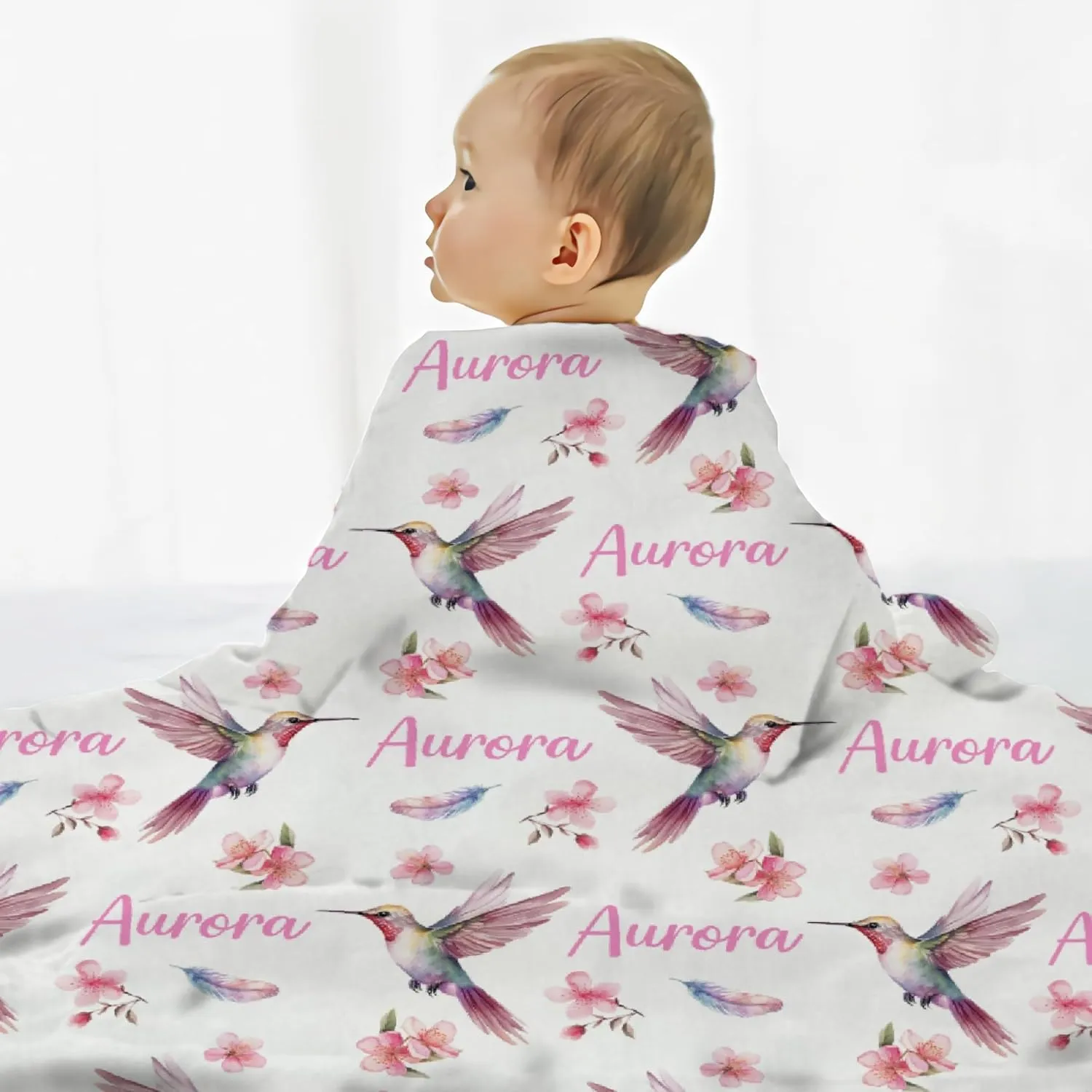 PANDASBLANKET Bird Personalized Custom Blanket with Name for Toddler Women Men Customized Name Blanket Gifts for Newborn Birthday Anniversary 60"x80"for Adults