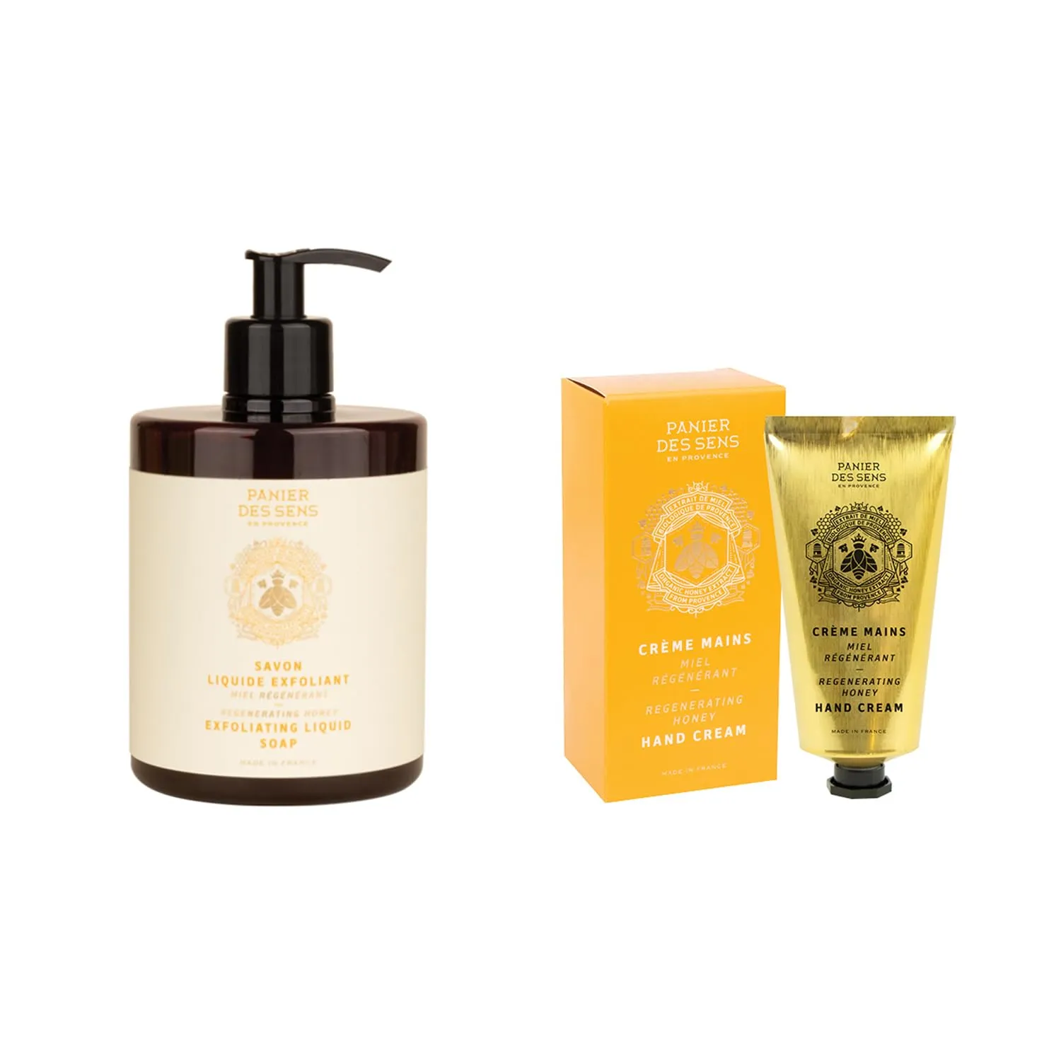 Panier des Sens - Exfoliating Liquid Hand Soap   Hand Cream - with Organic Honey Extract - Natural Exfoliation   Skin Moisturizing - 97% Natural Ingredients Hand Care Made in France