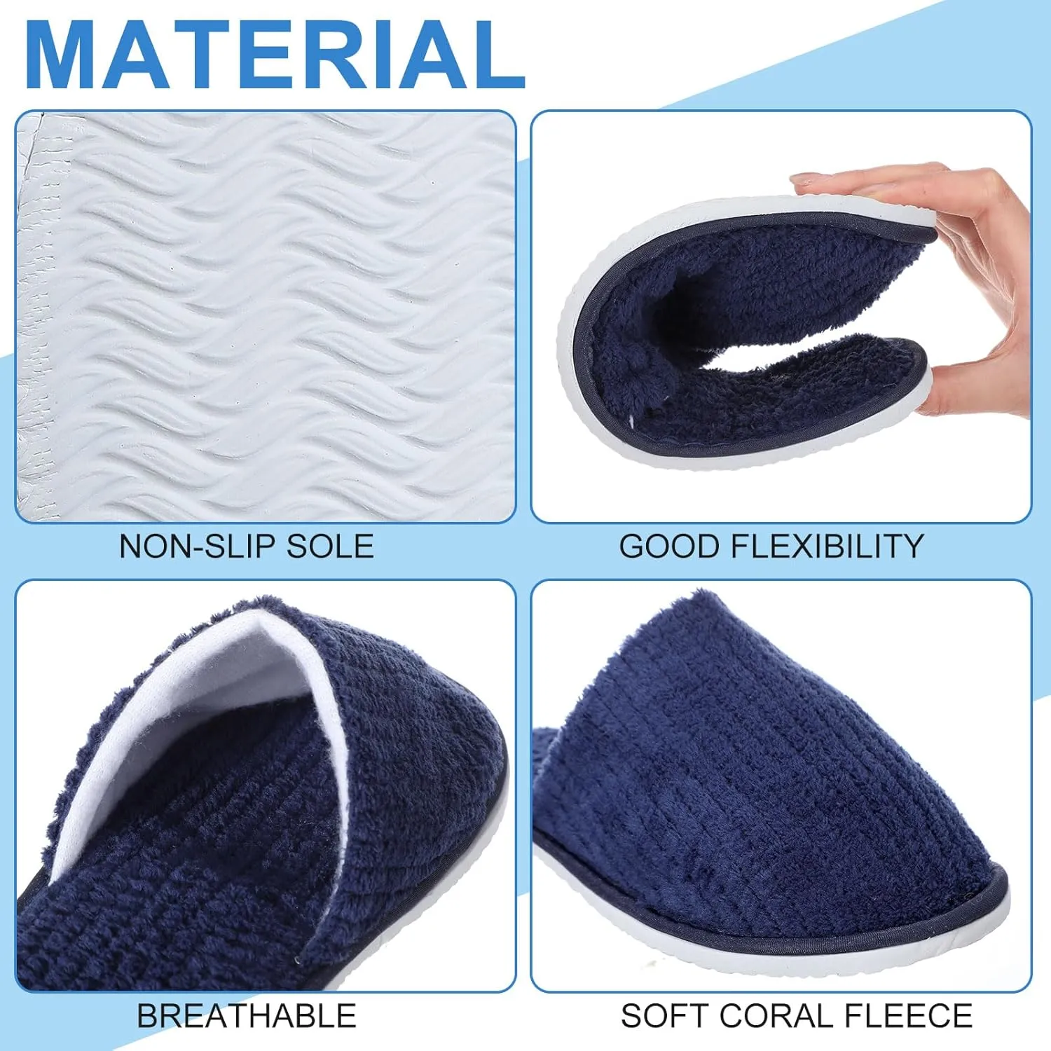 Panitay 20 Pairs Reusable Spa Slippers for Guests Washable House Slippers with Triple Layer Coral Fleece for Home Indoor Hotel Travel, Closed Toe
